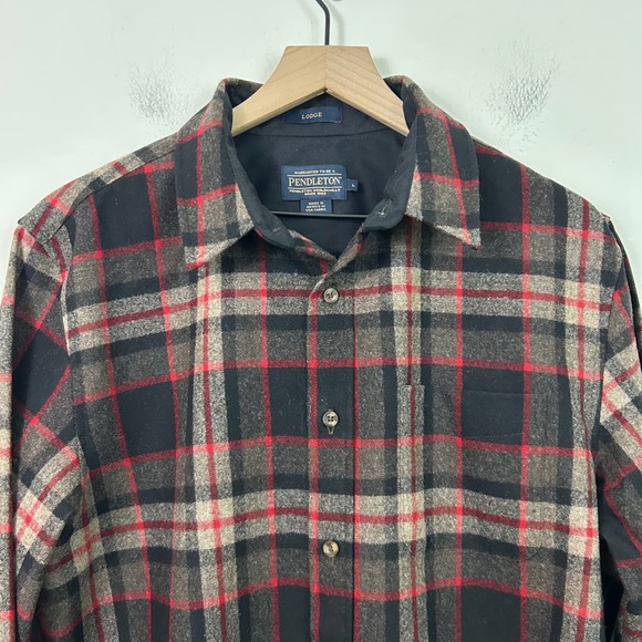 Pendleton Mens Lodge Wool Button Up Plaid Shirt Size Large - Picture 3 of 11